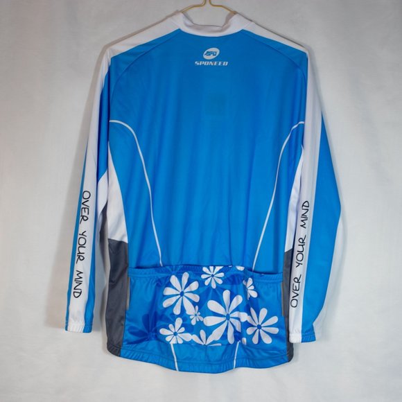Sponeed Women's Cycling Long Sleeve Jersey Blue White Three Pockets Back Size M - Picture 7 of 14